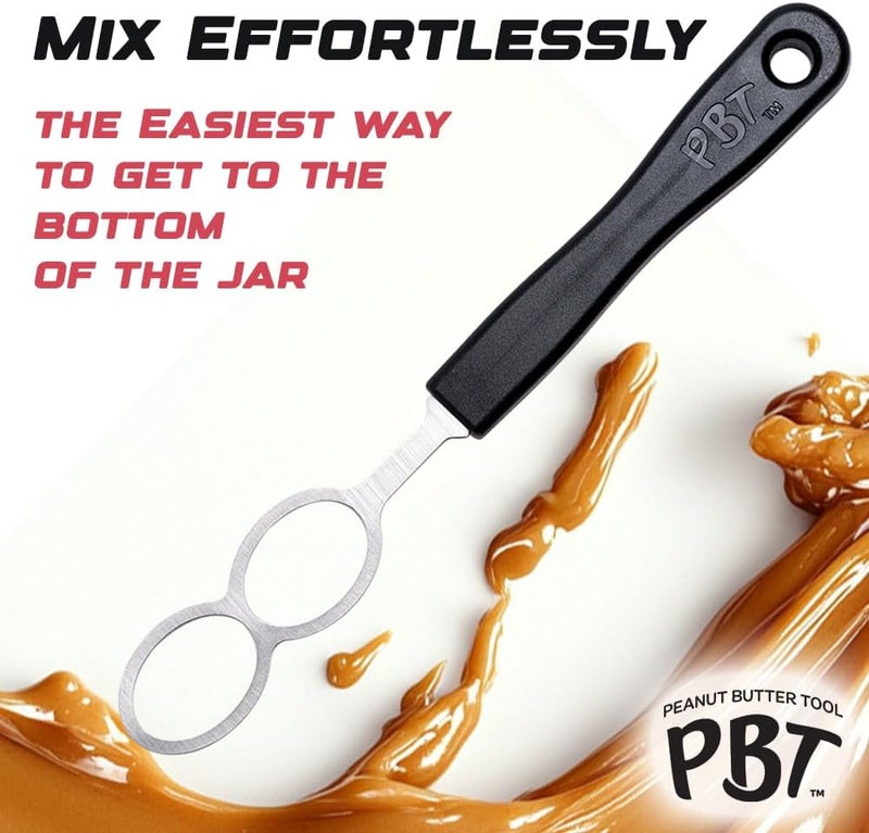 PBT - Peanut Butter Mixer, Stainless Steel Stirring Tool for Natural Peanut Butter, Dough, Yogurt, Sauces, and More - Fits Any Container Size, Less Mess, Dishwasher Safe (BLACK) - Image 4